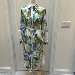 Finley Monica marbled Watercolor Shirt Dress in Blue, Green & White SZ M
